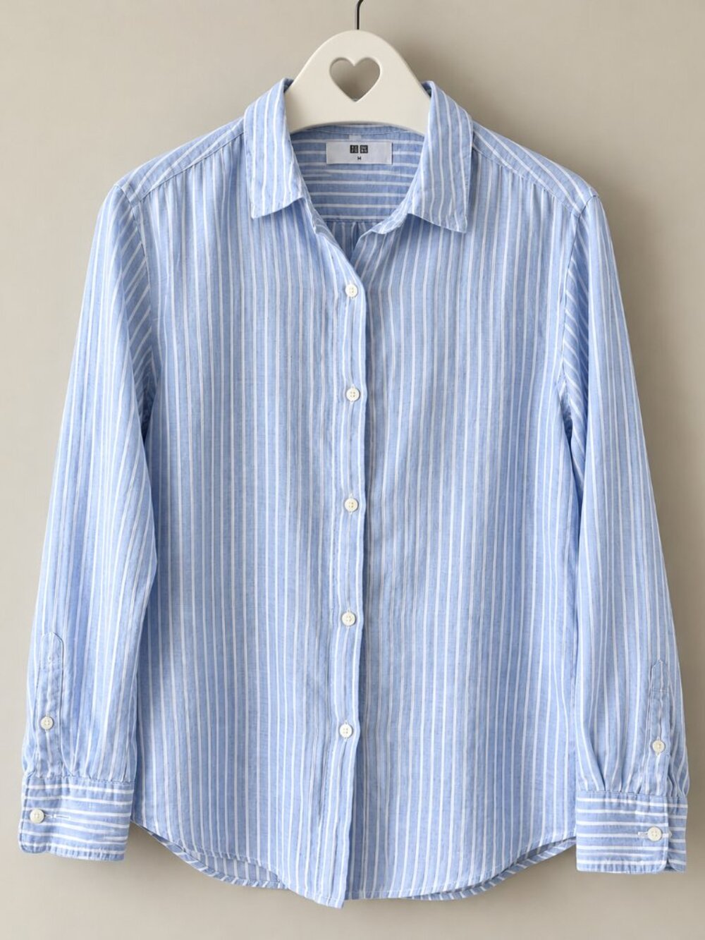 Uniqlo 100% Linen Blue White Striped Button-Up Shirt M